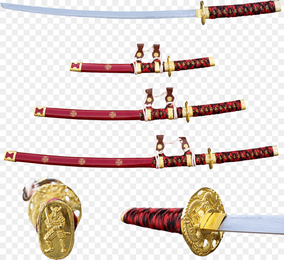 Transparent Katana Katana Sword Red And Gold, Weapon, Blade, Dagger, Knife Png Image