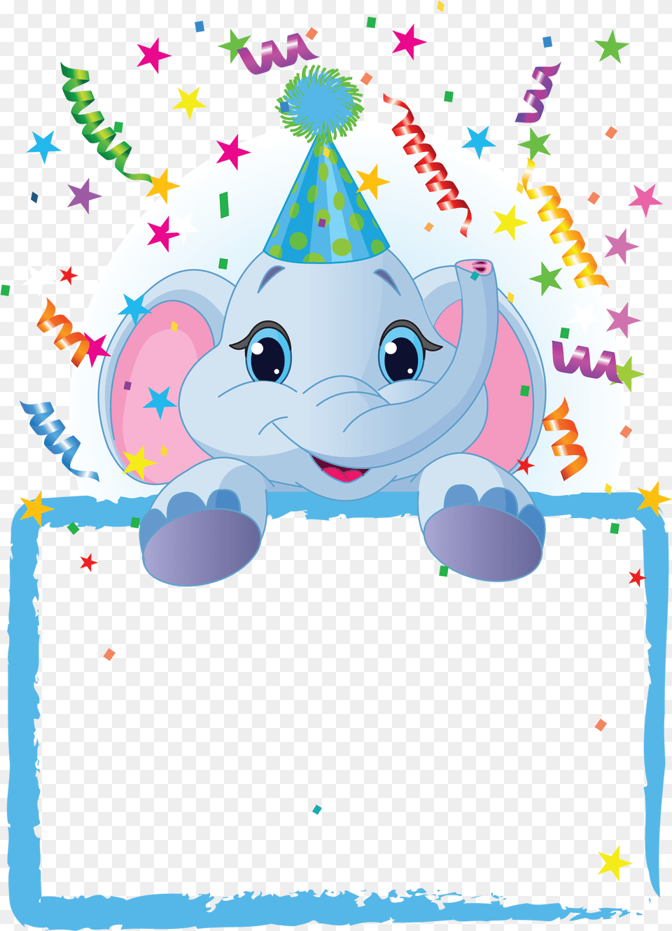 Transparent Kids Blue Frame Gallery Yopriceville Birthday Baby Elephant Cartoon, Clothing, Hat, Birthday Cake, Cake Png Image