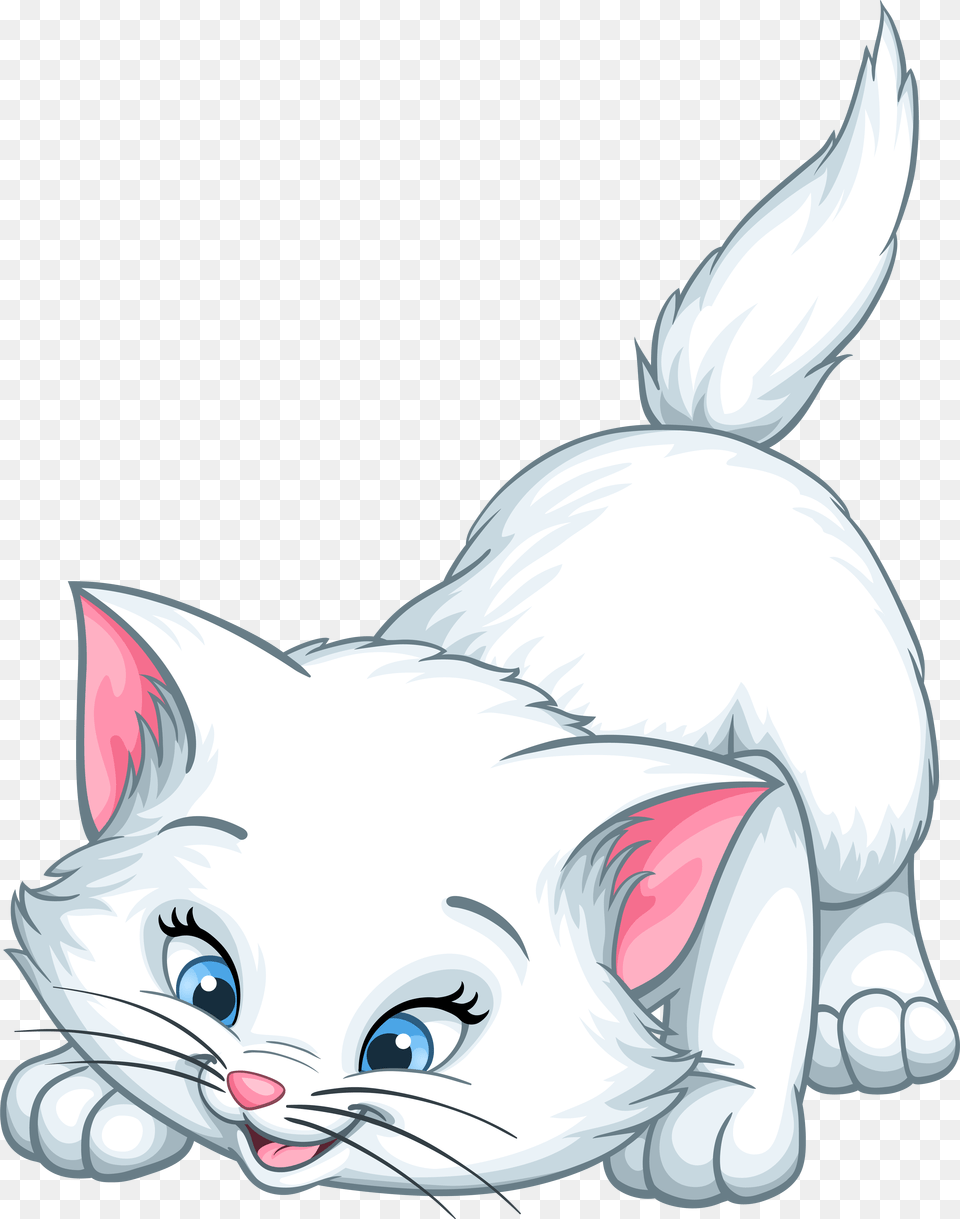 Transparent Kitten Clip Art White Cat Cartoon, Angora, Animal, Mammal, Pet Png