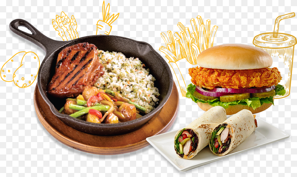 Transparent Korean Food Clipart Fast Food, Burger, Lunch, Meal, Meat Free Png