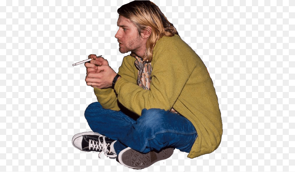 Transparent Kurt Cobain Kurt Cobain Smoking Cigarette, Adult, Shoe, Person, Man Png Image