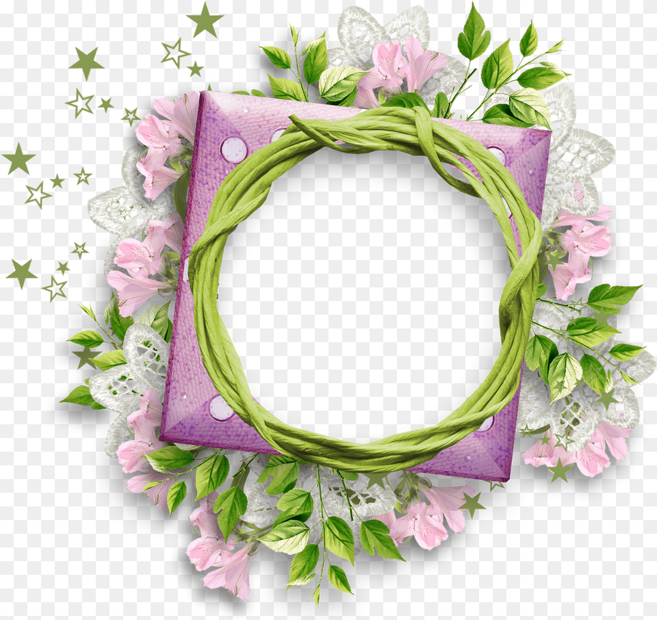 Transparent Lace Borders Round Frame With Flowers, Plant, Wreath Png Image