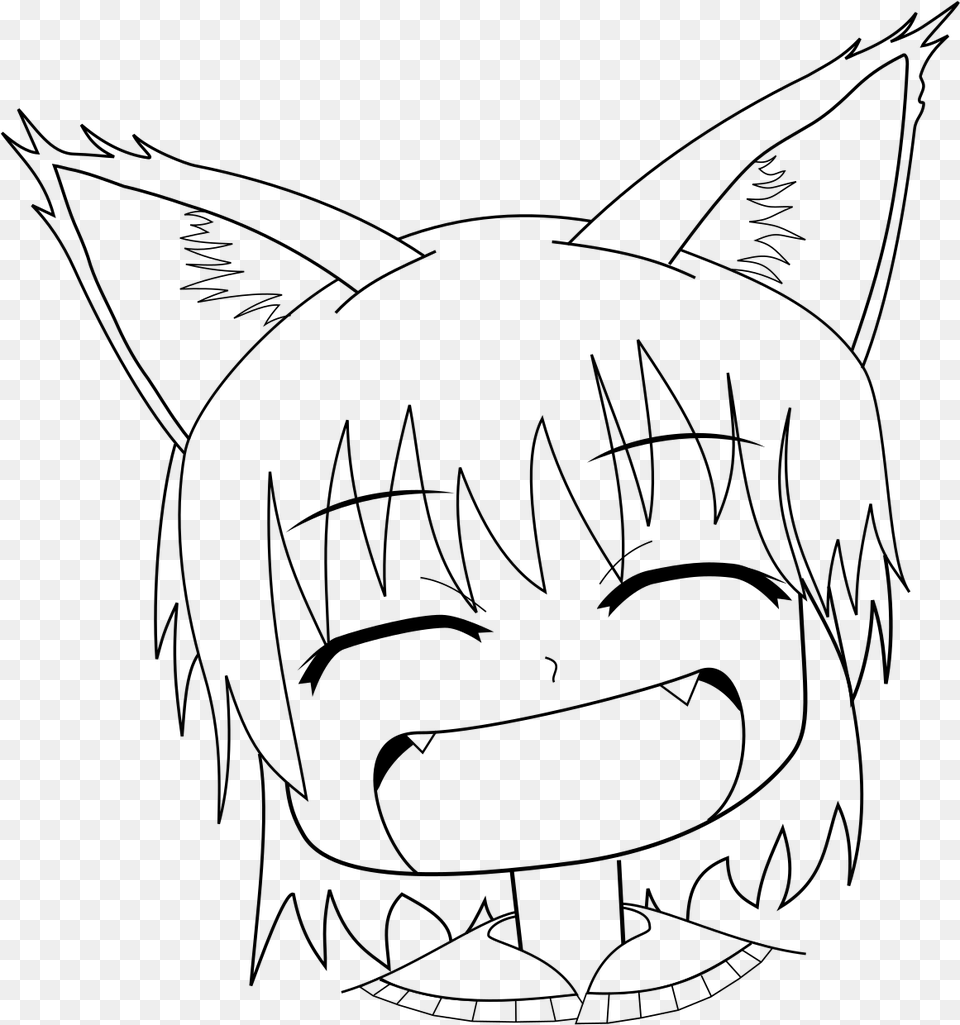 Laughing Mouth Anime Kitty, Gray Free Transparent Png
