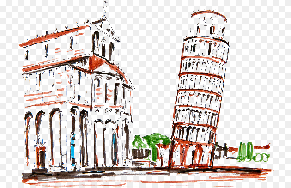 Transparent Leaning Tower Of Pisa Italy Drawing, Art, City, Urban, Architecture Png Image