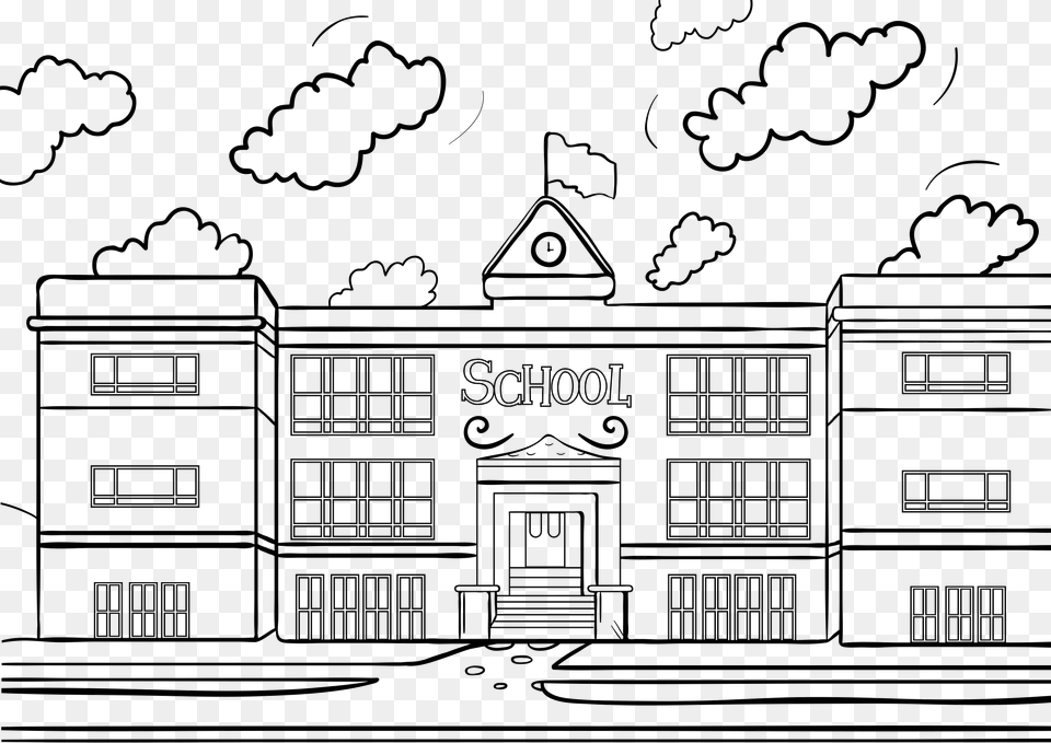 Library Building Clipart Black And White Coloring Pages Of Schools, City, Urban, Art, Drawing Free Transparent Png