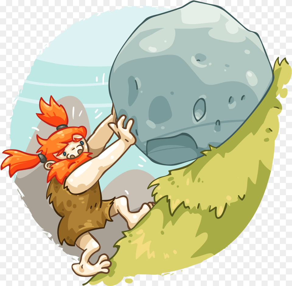 Transparent Looking For Something Clipart Caveman Pushing Rock, Baby, Person, Book, Comics Png Image