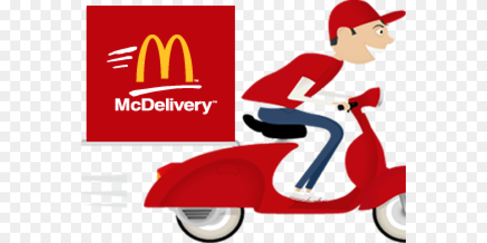 Transparent Mcdonalds Clipart Food Delivery Bike, Person, Transportation, Vehicle, Scooter Free Png Download