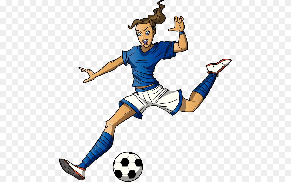 Mean Football Player Clipart Female Soccer Player Cartoon, Kicking, Person, Ball, Soccer Ball Free Transparent Png