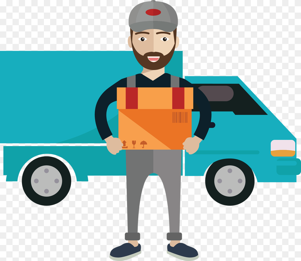 Transparent Mechanic Clipart Cartoon Delivery Man, Box, Cardboard, Carton, Person Png Image