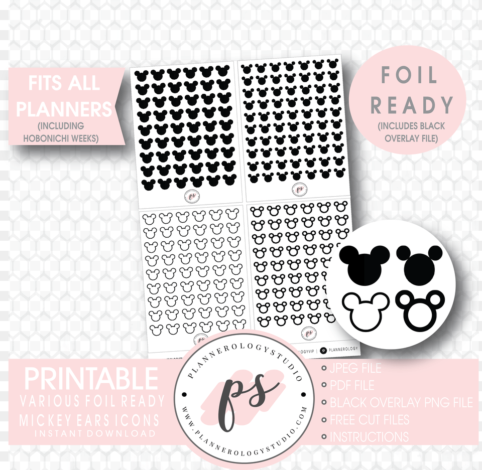 Transparent Mickey Mouse Ears Sticker Planner Free Printable Mickey Mouse, Advertisement, Poster, Text, Page Png Image