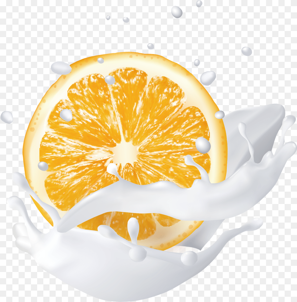 Transparent Milk Splash Orange Milk, Citrus Fruit, Food, Fruit, Plant Free Png Download