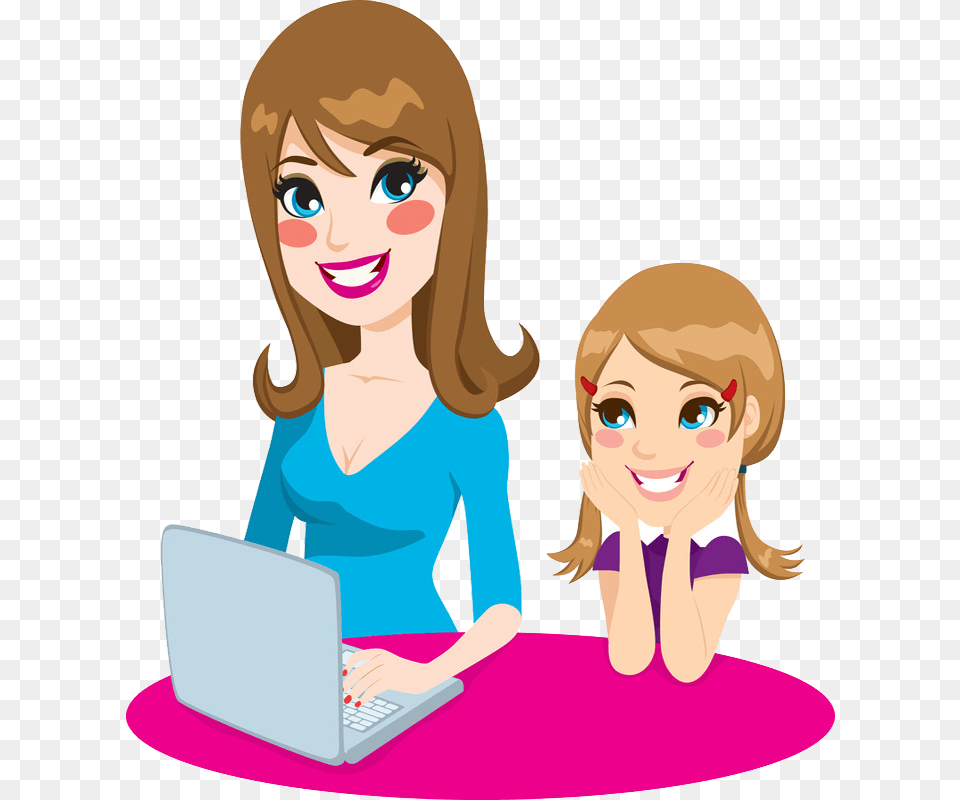Transparent Mom Clip Art Clipart Mother And Daughter, Pc, Computer, Electronics, Laptop Free Png Download