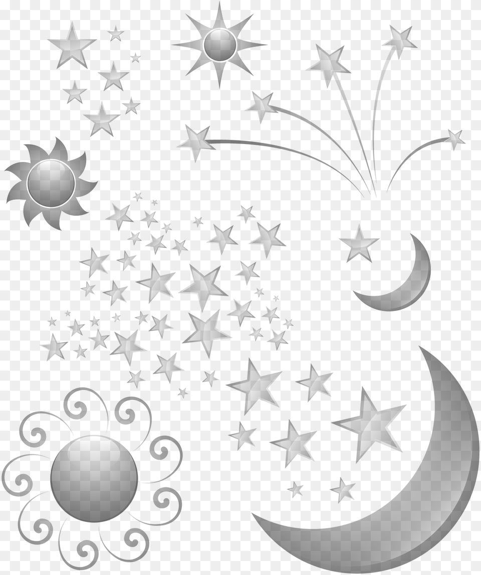 Transparent Moon And Stars Clipart Black And White Estrelas Lua Sol, Gray Free Png
