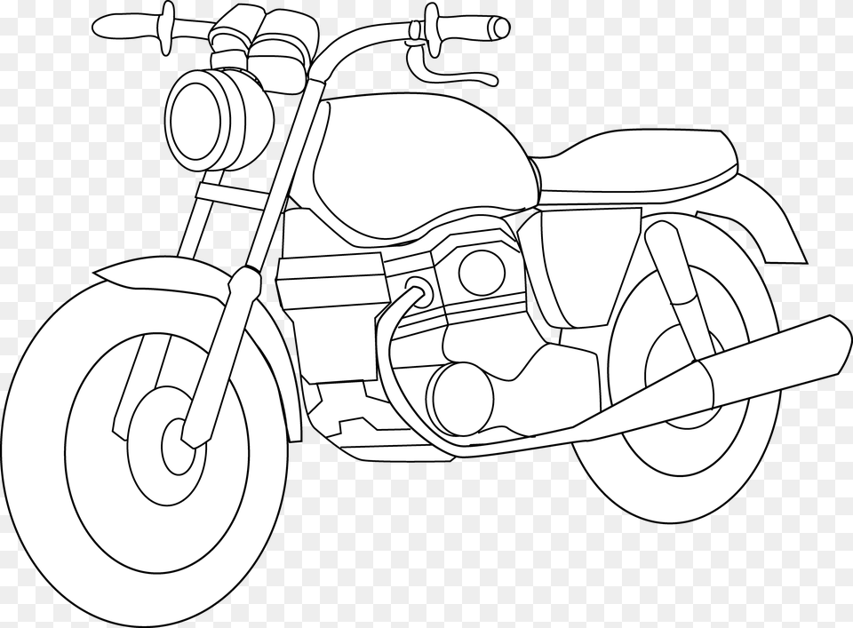 Transparent Motorcycle Clip Art Black And White Motorbike Clipart, Vehicle, Transportation, Drawing, Lawn Free Png Download