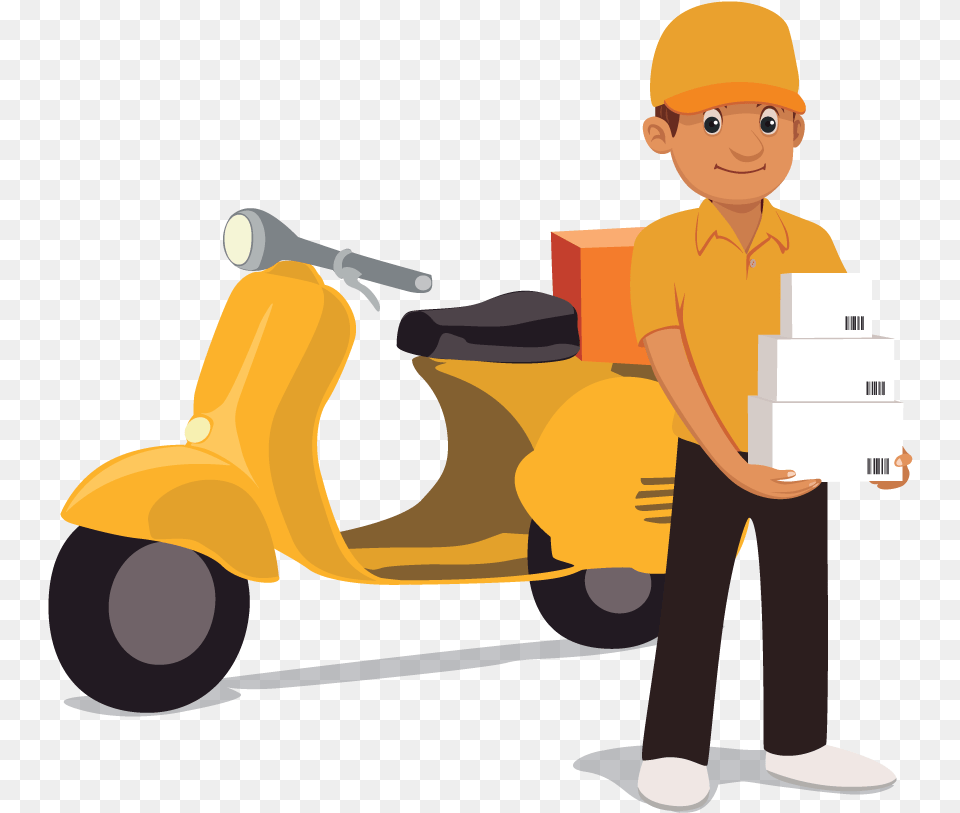 Transparent Motorcycle Delivery Man Cartoon, Boy, Person, Male, Child Png Image