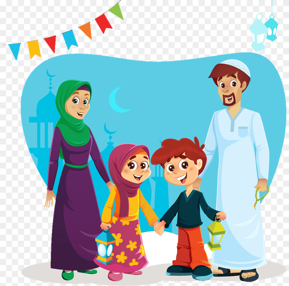 Transparent Muslims Clipart Muslim Family Cartoon, Adult, Publication, Person, Female Free Png Download