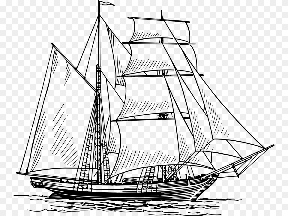 Transparent Nautical Clipart Black And White Ship Drawing, Gray Free Png