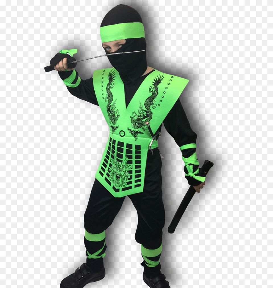 Ninja Scroll Kids Green Ninja Costume, Person, Weapon, Knife, Dagger Free Transparent Png