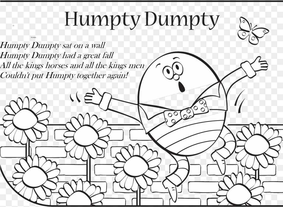 Transparent Nursery Rhyme Clipart Black And White After The Fall Humpty Dumpty Coloring Pages, Daisy, Flower, Plant, Art Png Image