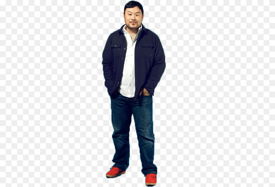 Transparent Of Super Star Chef David Chang Standing, Sleeve, Person, Pants, Long Sleeve Png Image