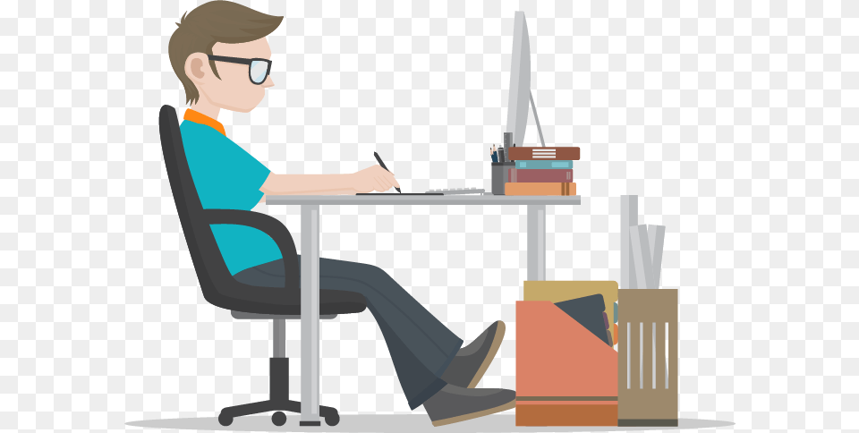 Transparent Office Worker Freelance Web Designer, Table, Sitting, Desk, Person Png