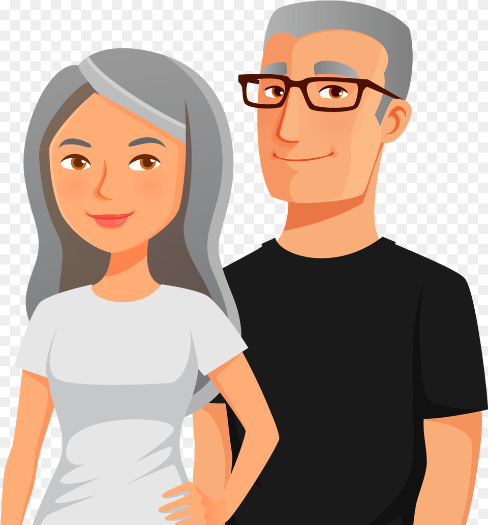 Transparent Old Couple Cartoon Of A Older Couple, Woman, Adult, Clothing, T-shirt Free Png