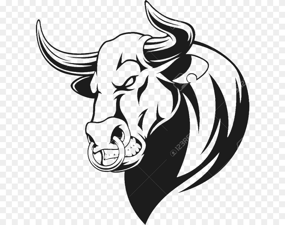 Transparent Ox Clipart Black And White Art Black And White Bull, Animal, Mammal, Chandelier, Lamp Free Png