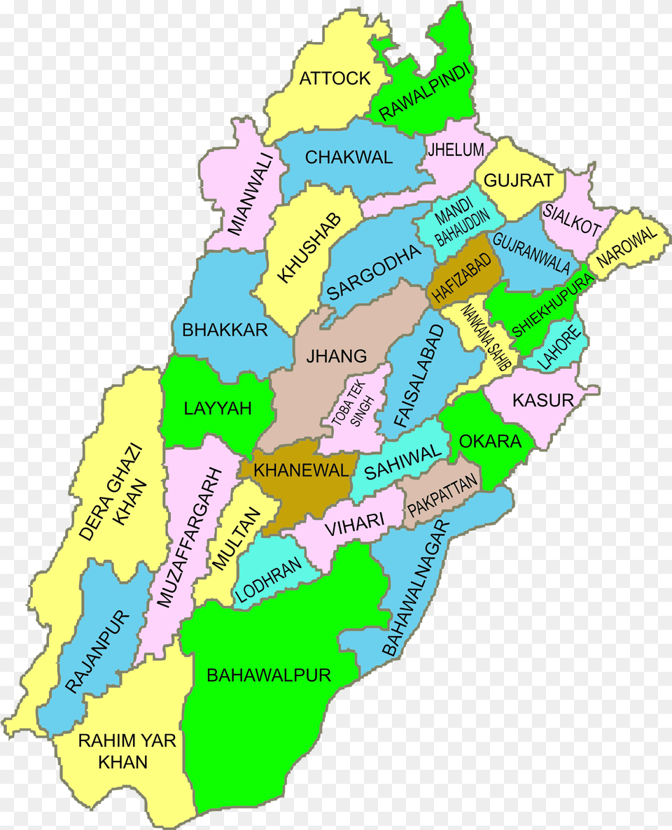 Transparent Pakistan Map Map Of Punjab Districts Pakistan, Atlas, Chart, Diagram, Plot Png