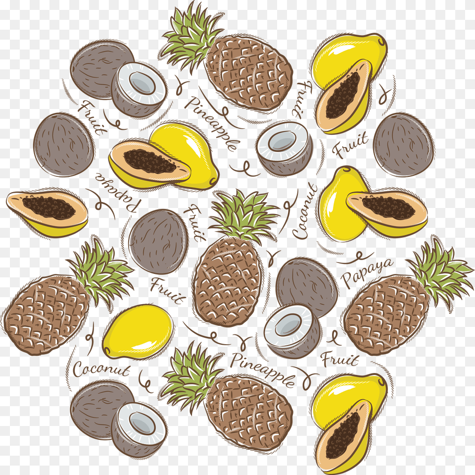 Transparent Papaya Clipart Pineapples And Coconuts Background, Food, Tape, Produce, Plant Png Image