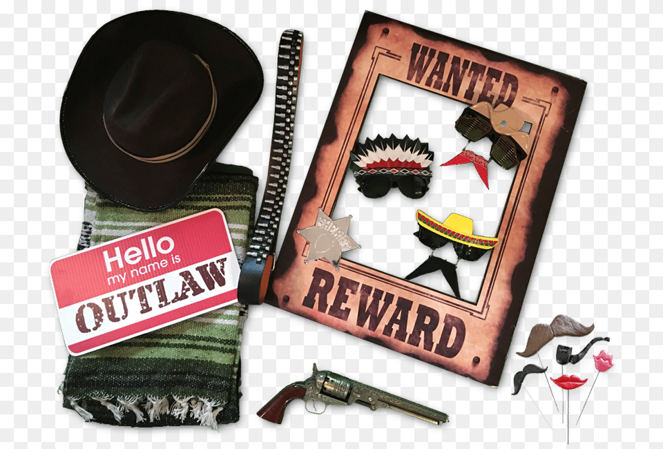 Transparent Photo Booth Props Wanted Sign, Clothing, Hat, Firearm, Weapon Free Png Download
