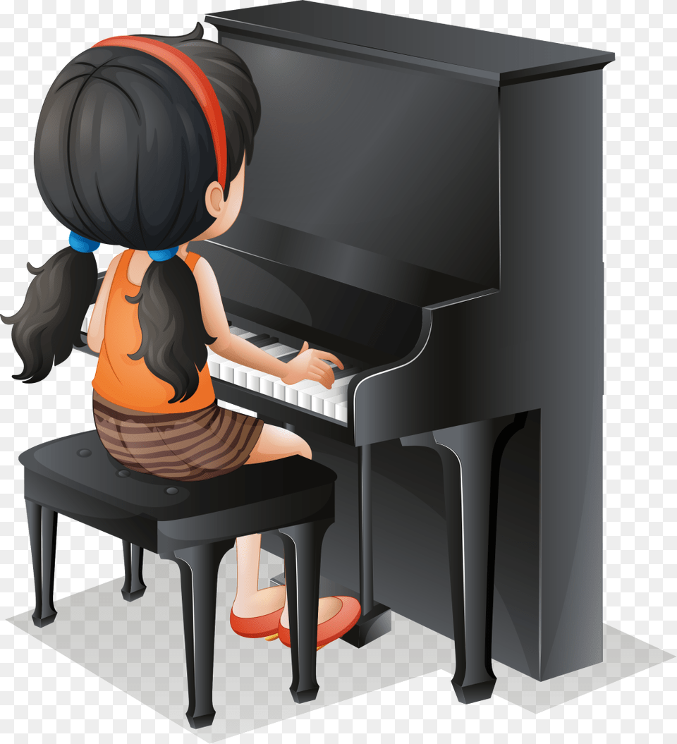 Transparent Piano Clipart Cartoon Girl Playing Piano, Keyboard, Musical Instrument, Leisure Activities, Music Png Image