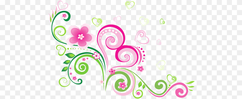 Transparent Pink And Green Decoration Image Flower Decorative Line, Art, Floral Design, Graphics, Pattern Free Png Download