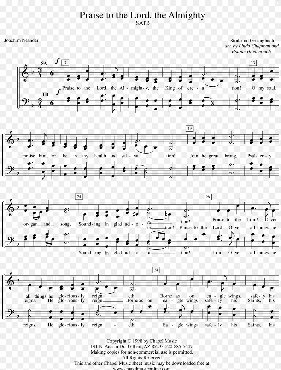 Transparent Praise And Worship Acapella Praise To The Lord Sheet Music, Gray Png Image
