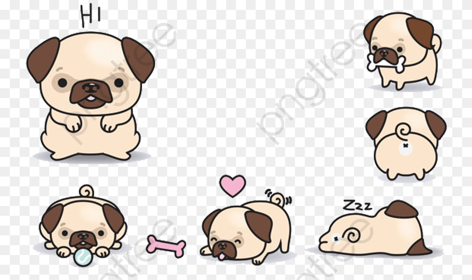 Transparent Pug Face Clipart Cute Bull Dog Cartoon, Baby, Person, Animal, Mammal Png Image