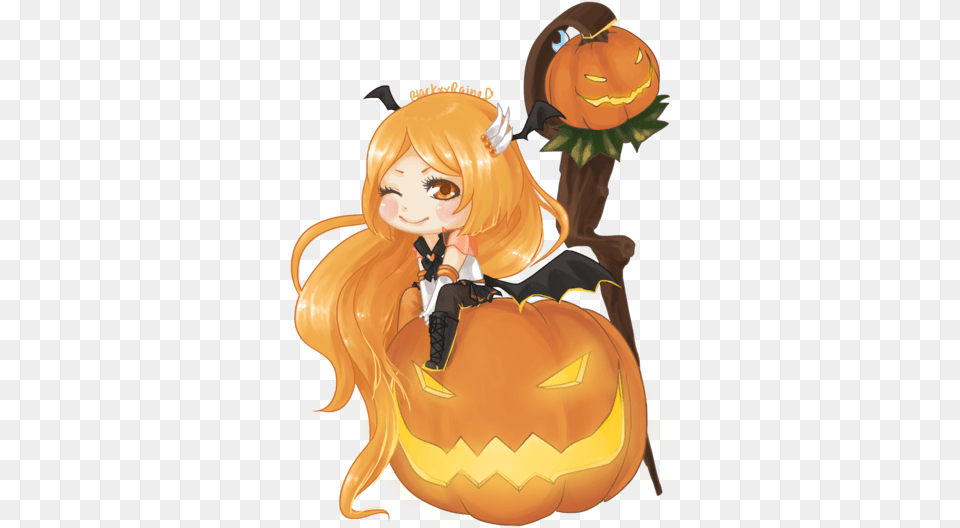 Transparent Pumpkins Anime Chibi With A Pumpkin, Adult, Vegetable, Produce, Plant Free Png