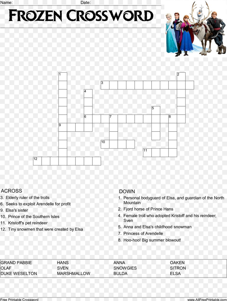 Transparent Puzzle Template Disney Frozen Crossword Puzzle, Person, Game Free Png
