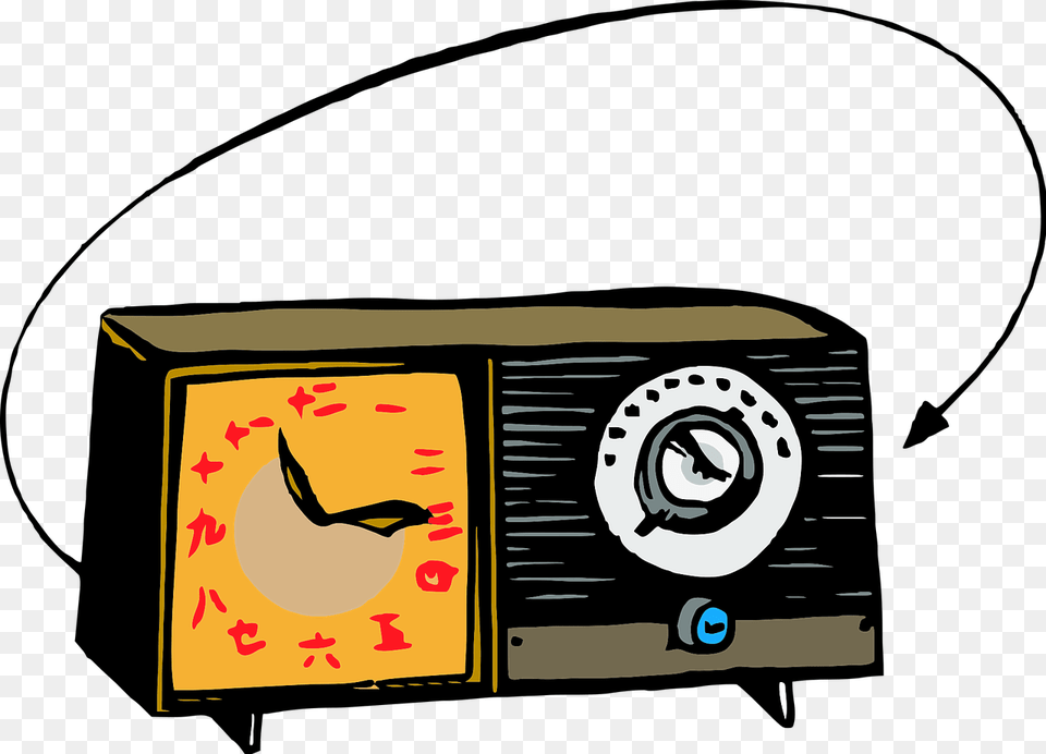 Transparent Radio Cartoon, Machine, Wheel, Analog Clock, Clock Png