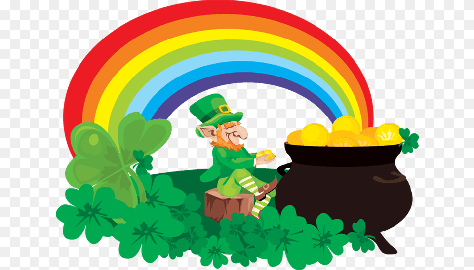 Rainbow Clip Art Leprechaun With Rainbow And Pot Of Gold, Baby, Person, Green, Potted Plant Free Transparent Png