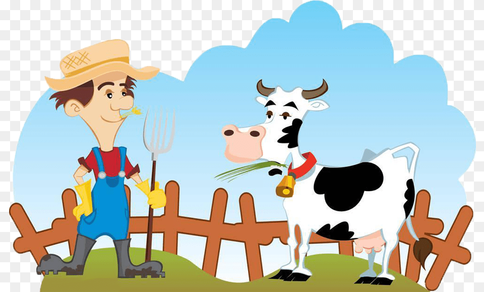 Transparent Ranch Clipart Farmer And Cow Clipart, Animal, Cattle, Dairy Cow, Livestock Png Image