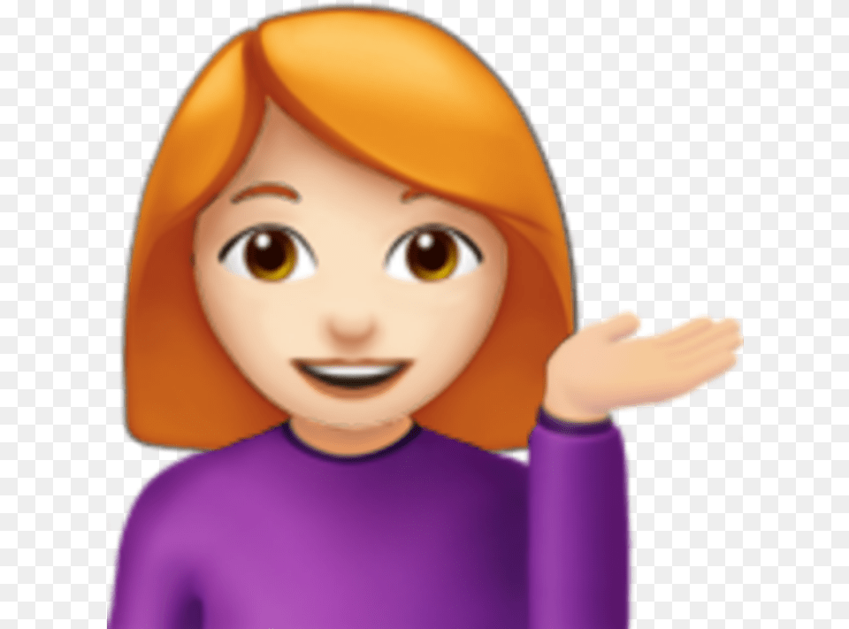 Transparent Redhead Girl Clipart Woman Tipping Hand Emoji, Doll, Toy, Baby, Person Png