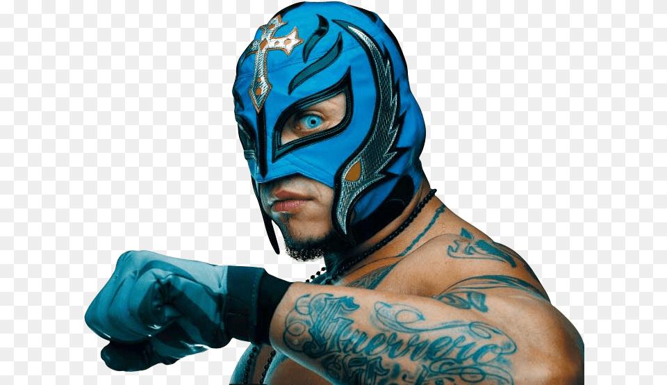 Transparent Rey Mysterio Rey Mysterio Blue Attire, Tattoo, Skin, Person, Face Free Png
