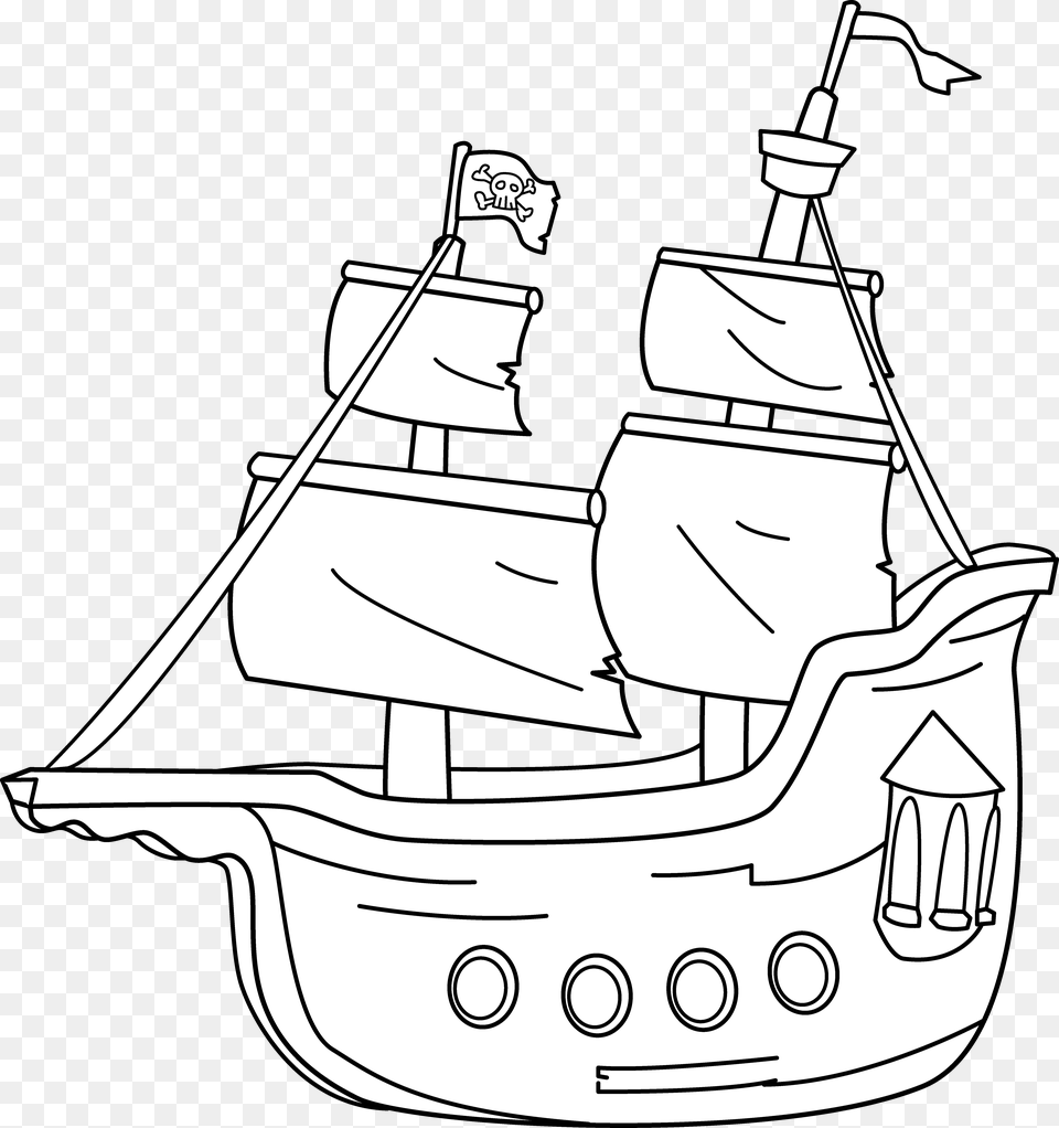 Transparent Sailing Ship Pirate Boat Clipart Black And White, Bulldozer, Machine, Art, Drawing Free Png