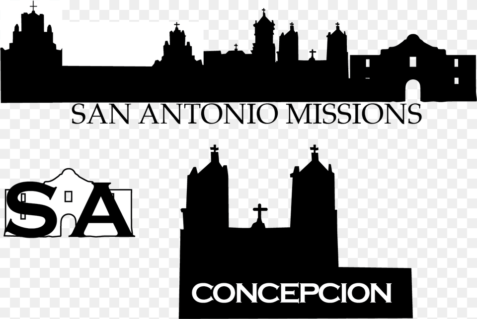 Transparent San Antonio Skyline San Antonio Mission Skyline, Silhouette, Architecture, Building, Castle Free Png Download