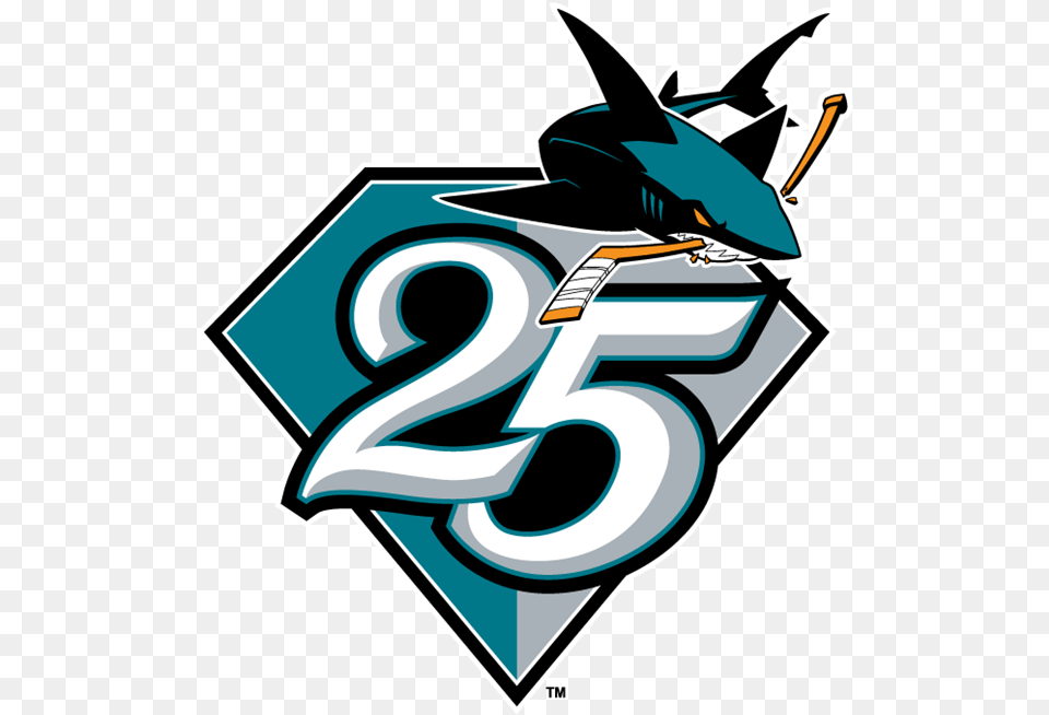 San Jose Sharks San Jose Sharks 25th Anniversary Logo, Symbol, Text, Number, Device Free Transparent Png