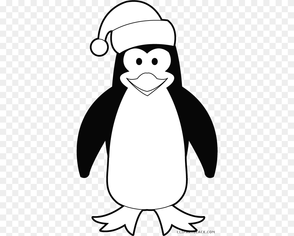 Santa Hat Clipart Outline Penguin Black And White Clip Art, Animal, Bird, Nature, Outdoors Free Transparent Png