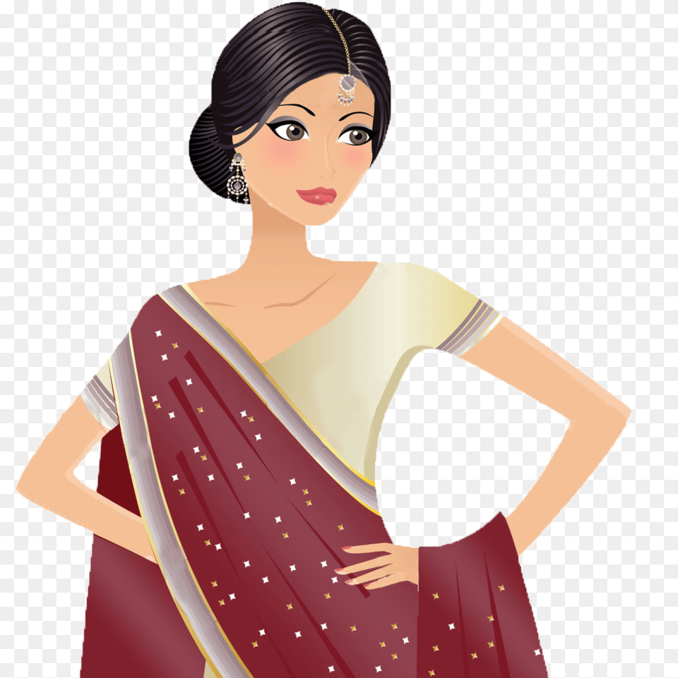 Transparent Sarees Images Cartoon Girl With Saree, Adult, Female, Person, Woman Png