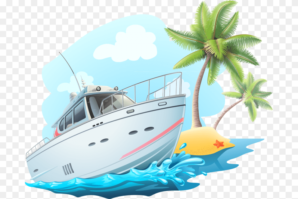 Transparent Seaside Clipart Yacht Vector, Vehicle, Transportation, Tree, Boat Free Png