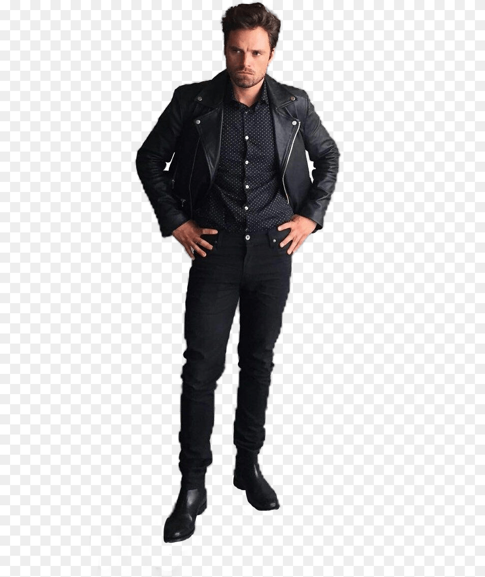 Transparent Sebastian Stan Leather Jacket, Blazer, Clothing, Coat, Pants Free Png