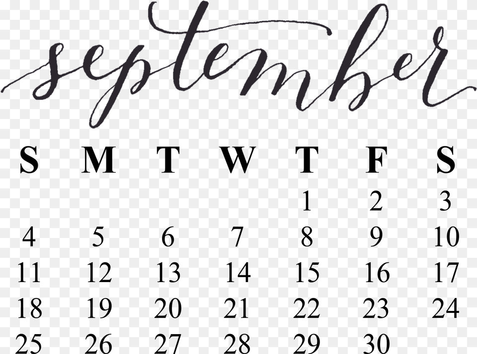 Transparent September 2018 Calendar, Handwriting, Text, Blackboard Png Image