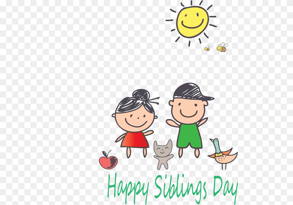 Siblings Day Cartoon Text Happy For Happy, Baby, Person, Face, Head Free Transparent Png